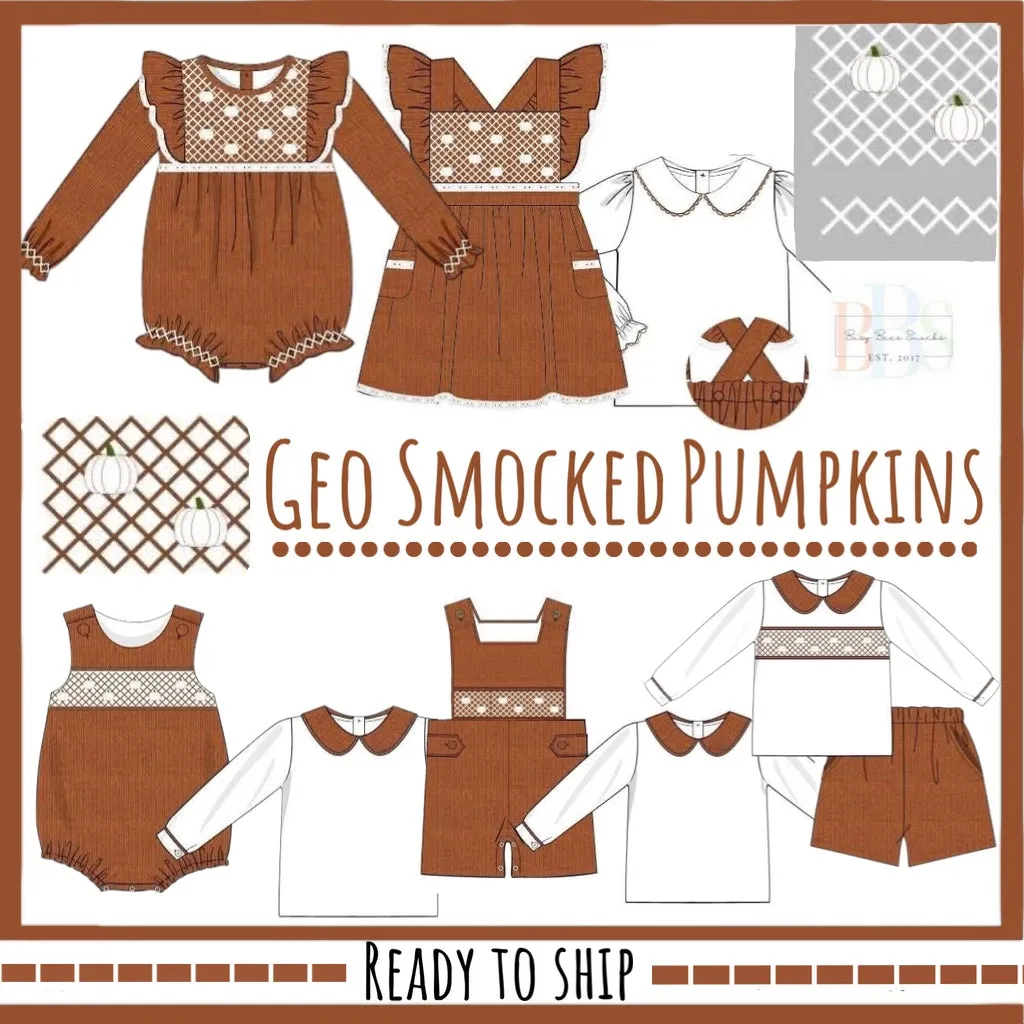 Busy Bee Smocks Geo Smocked Pumpkins bubble 6M linnen
