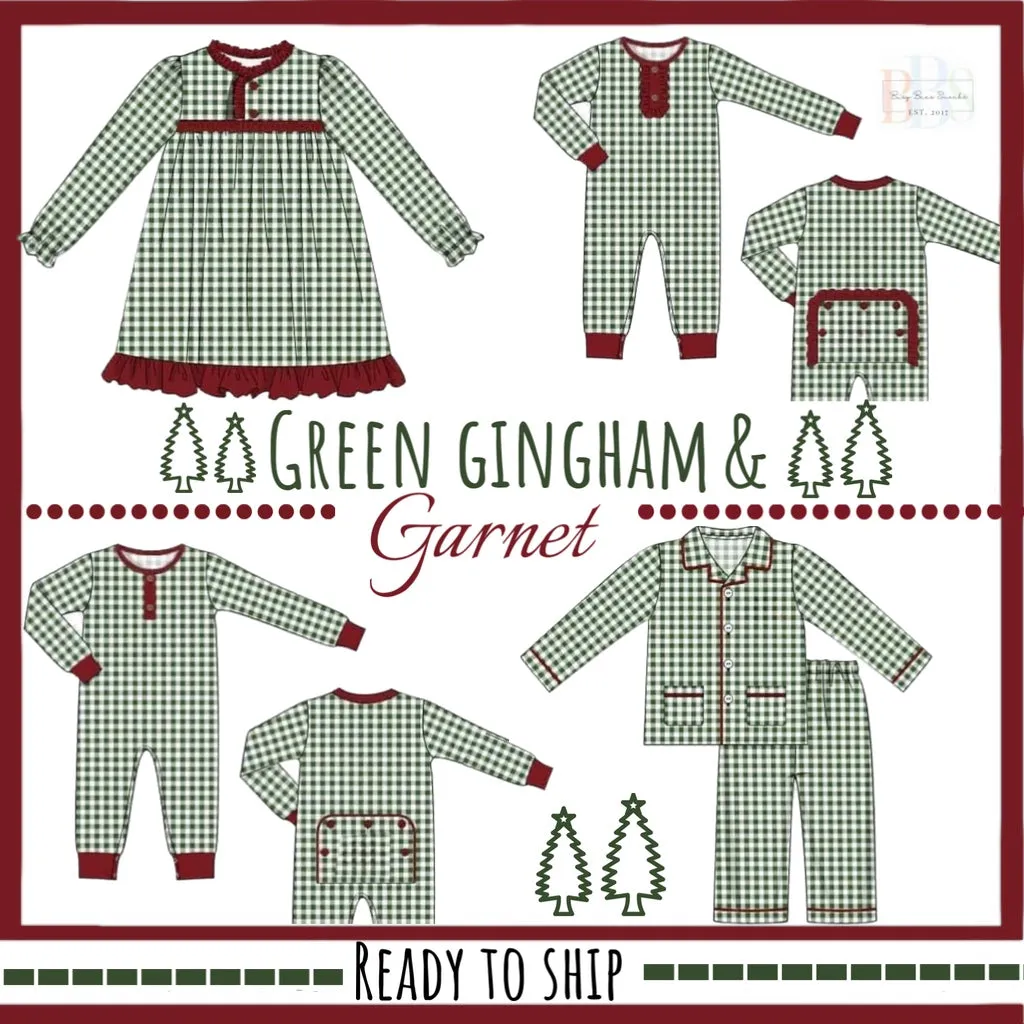 Busy Bee Smocks Green Gingham boxpakje 6M rood ruit kerst