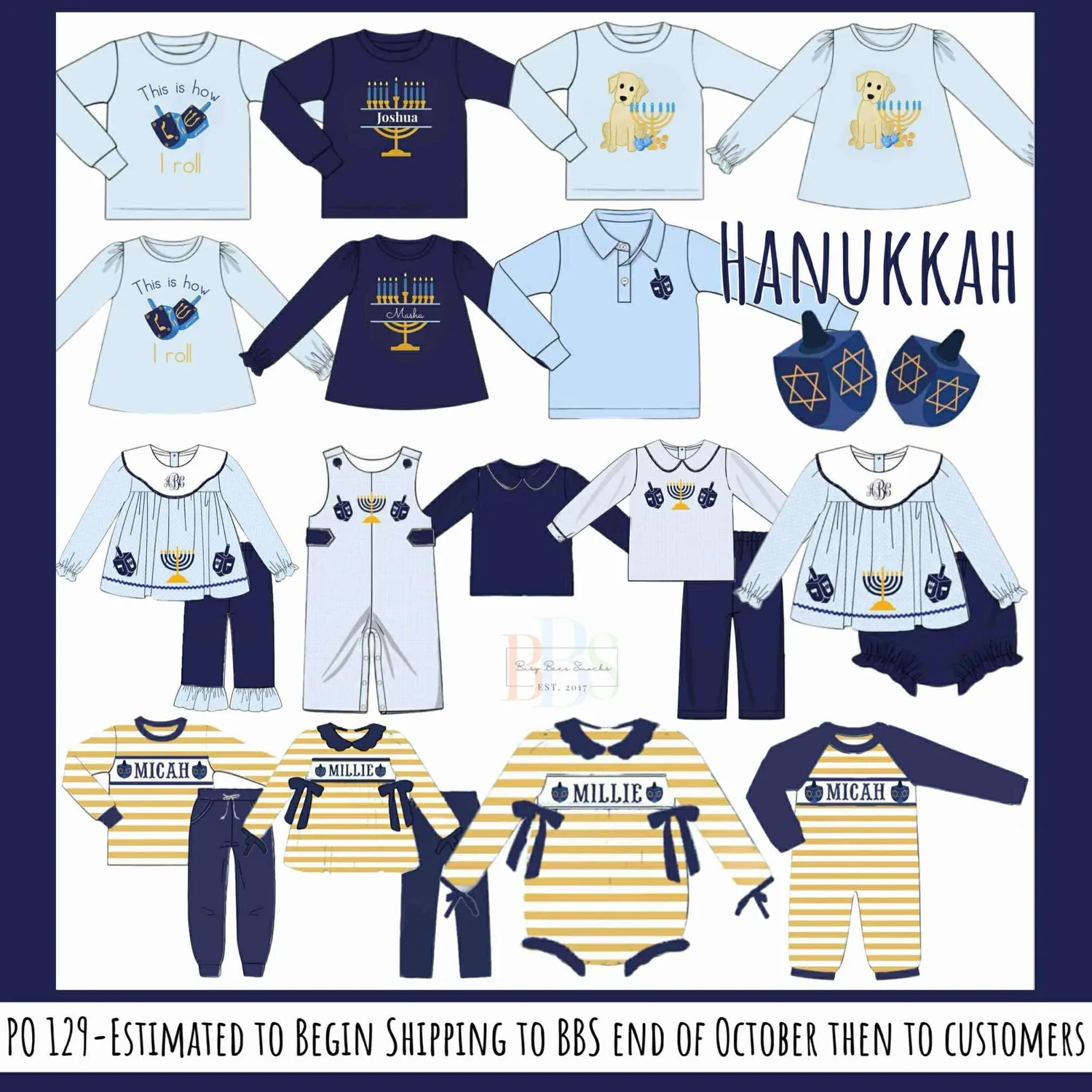Busy Bee Smocks Menorah Appliqué shirt jongen maat 8 katoen
