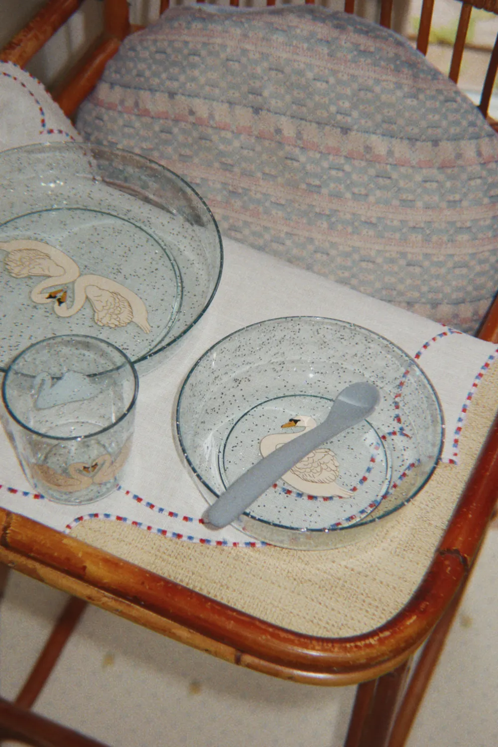 Konges Sløjd Sparkly kinderservies swan blue 3-delig glitter