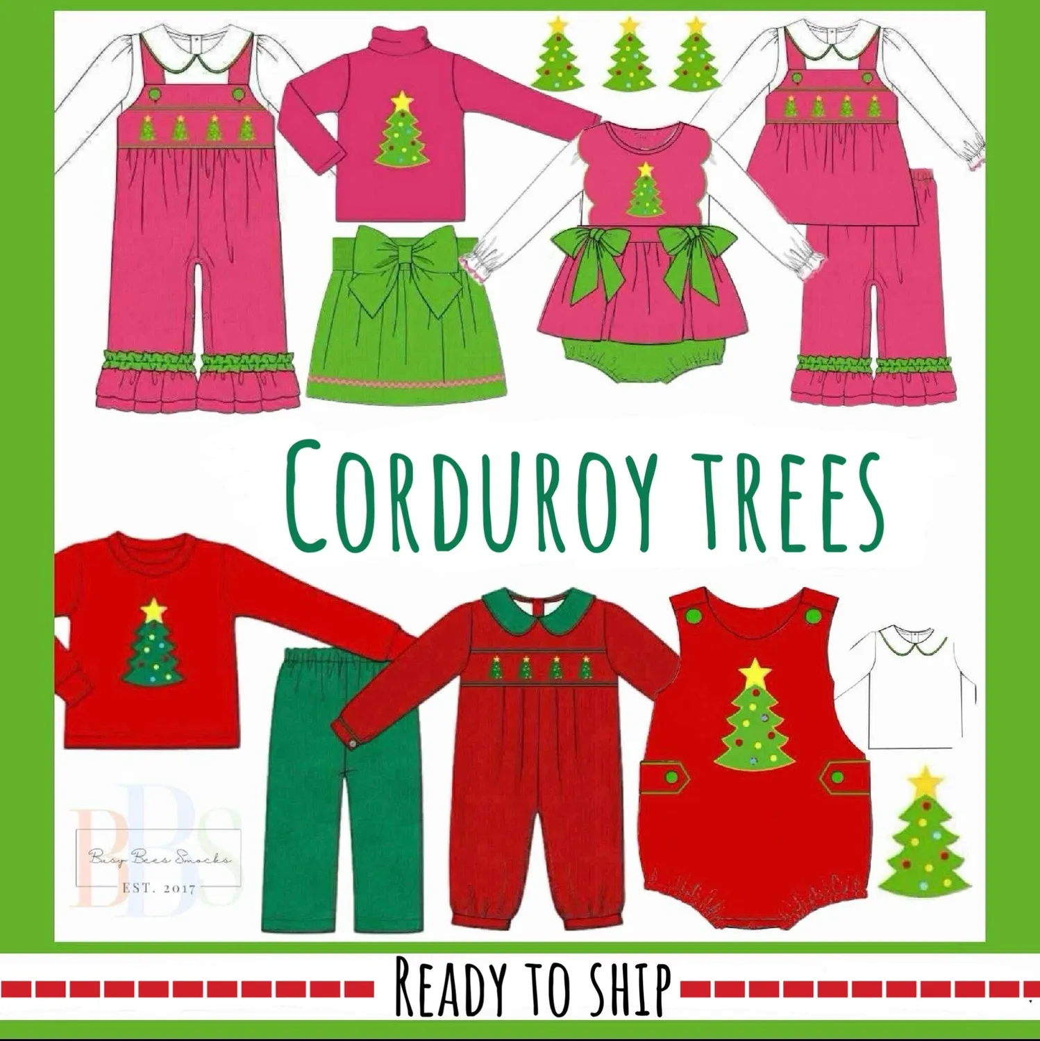 Busy Bee Smocks Corduroy Trees boxpakje 2-delig 6M