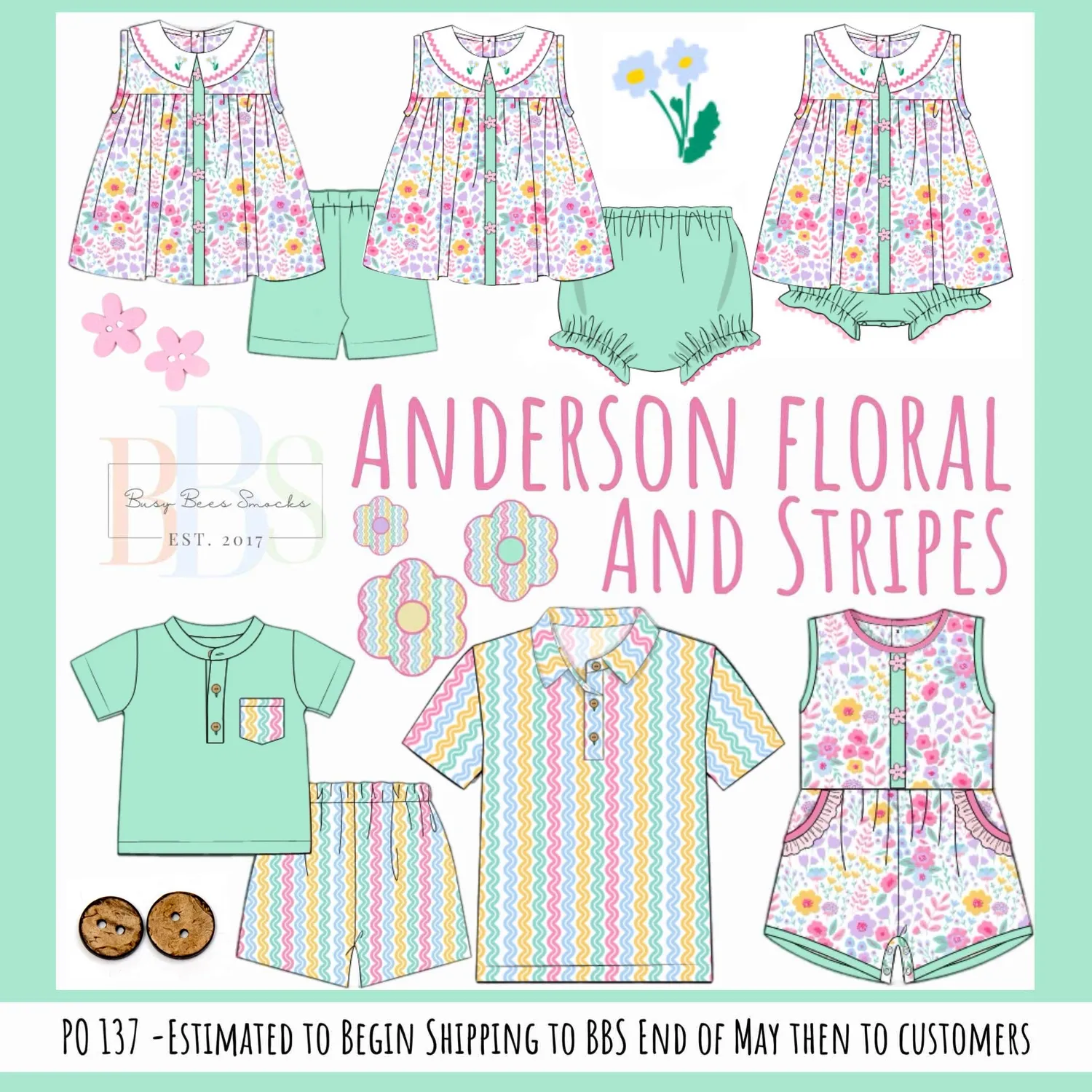 Busy Bee Smocks Anderson Floral meisjes romper tricot 9M