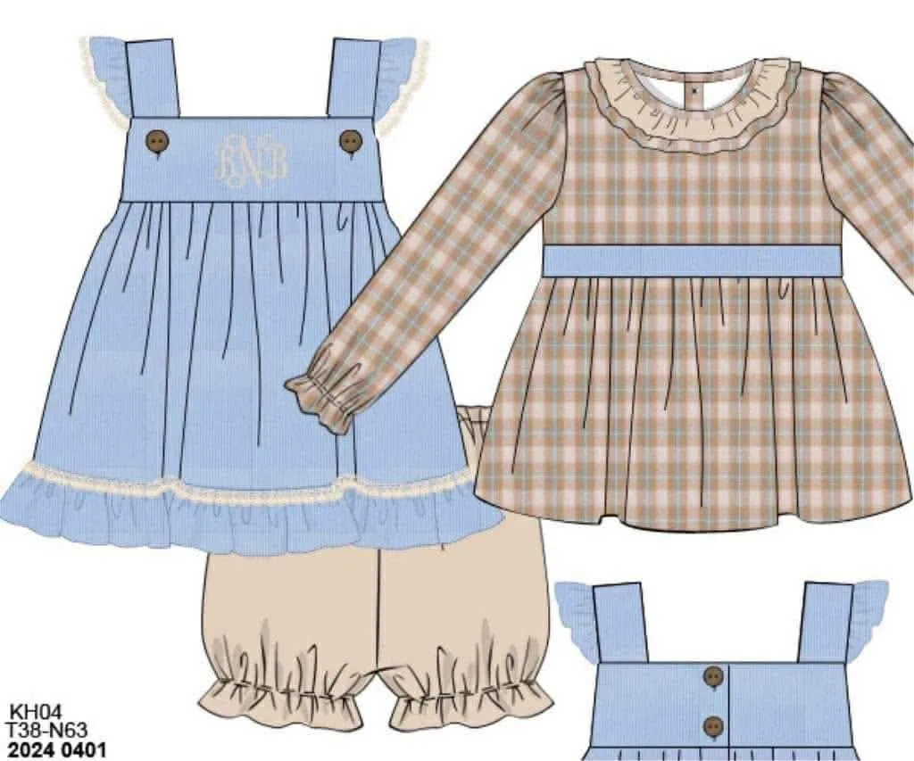 Busy Bee Smocks Will Anders shortset meisjes 3-delig ribfluweel