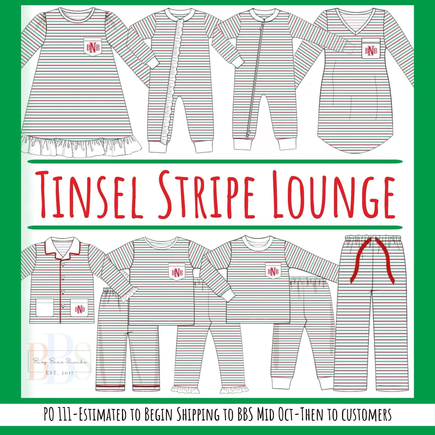 Busy Bee Smocks Tinsel Stripes Dad 2pc Button Up pyjama S kerst