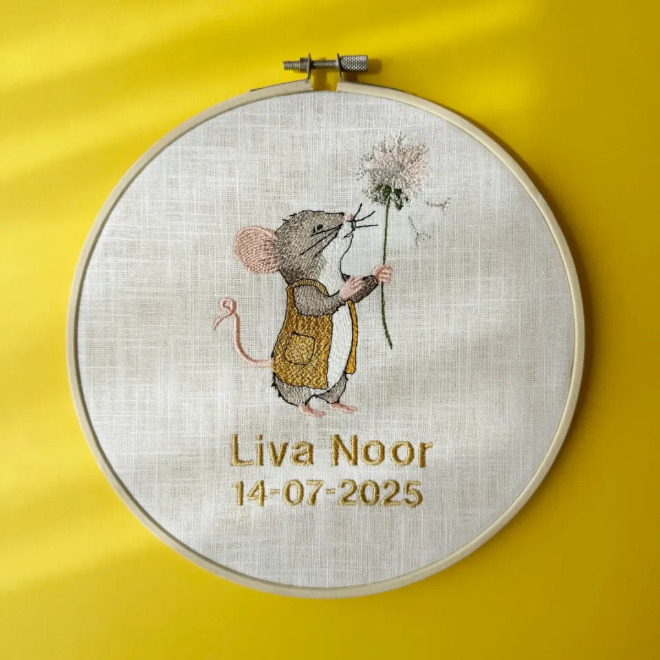 SODA FASHION Borduurring Geboorte muis babydecoratie
