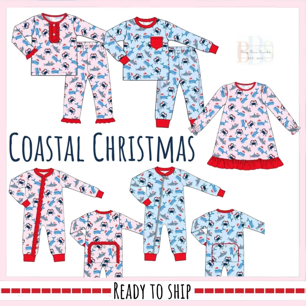 Busy Bee Smocks Coastal Christmas pyjama meisjes 2-delig