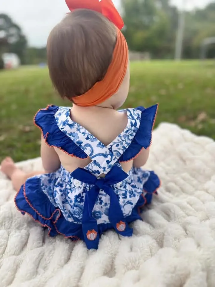 Busy Bee Smocks Chinoiserie Pumpkins bubbelpakje geweven