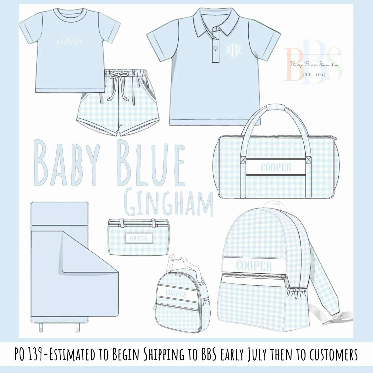 Busy Bee Smocks Baby Blue Gingham poloshirt jongens 7 ruit