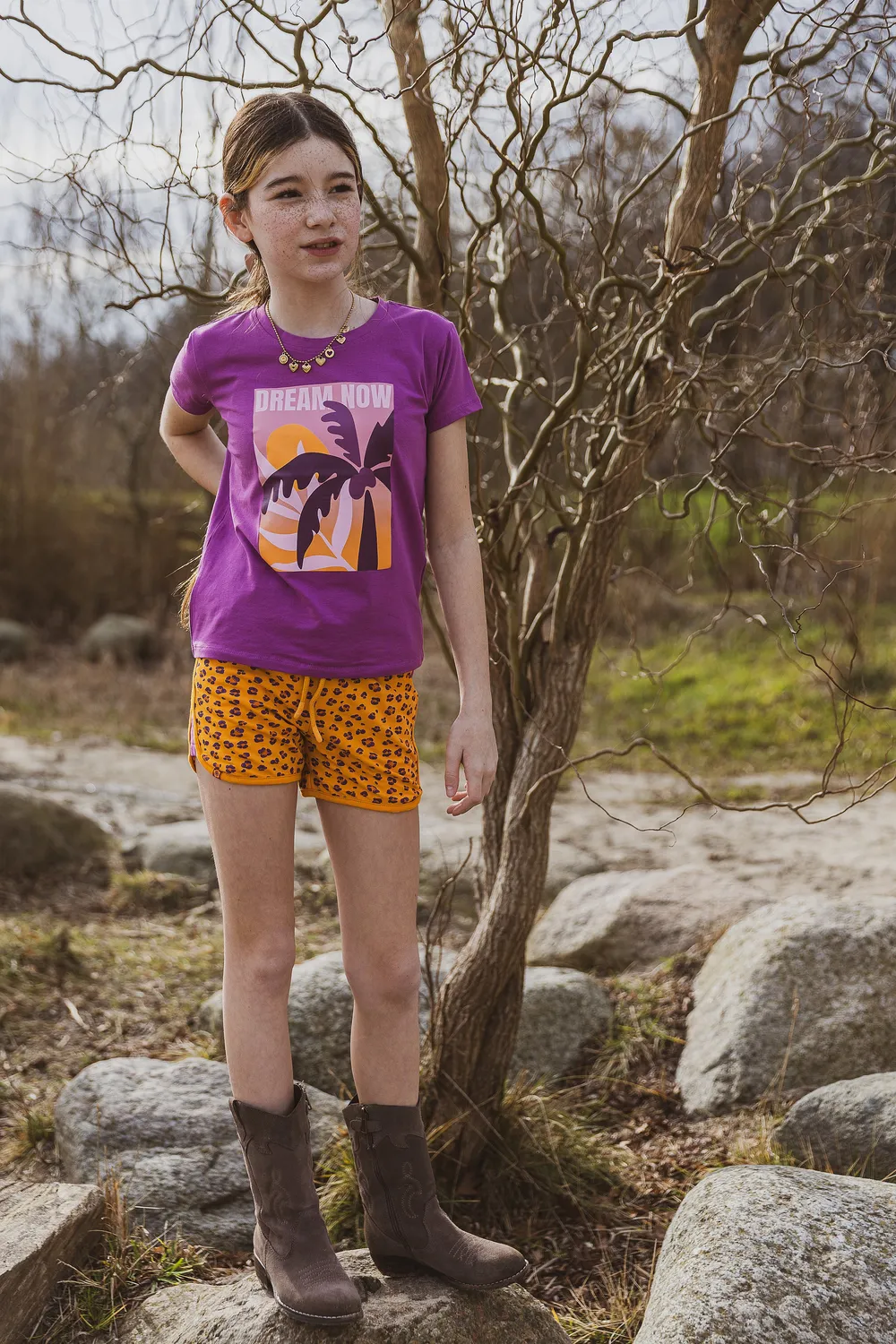 4PRESIDENT Nadine Orange shorts meisjes luipaardprint