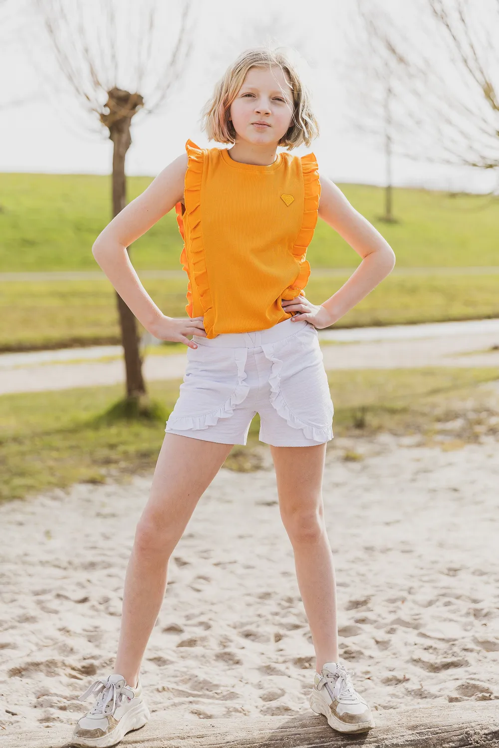 4President Nika Orange tanktop meisjes geribbeld