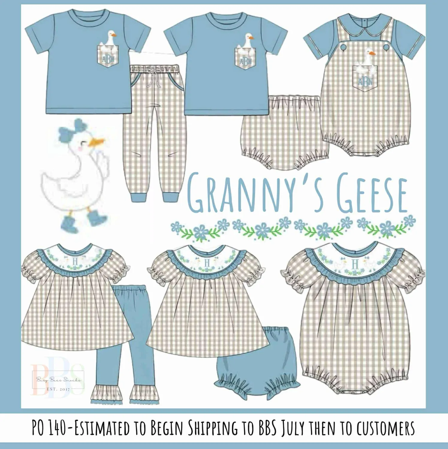 Busy Bee Smocks Granny's Geese bloomerset geborduurd
