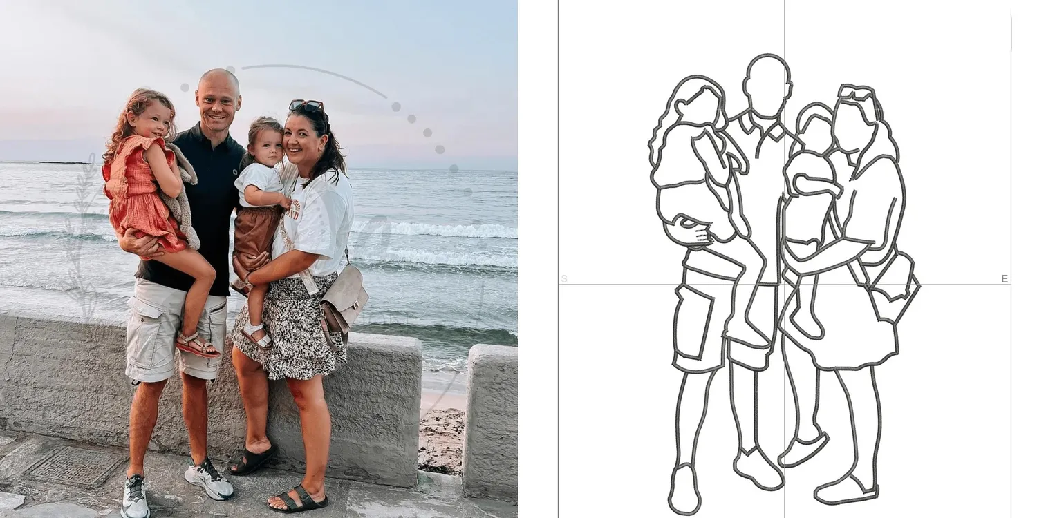 Soda Fashion borduurring lijntekening familieportret