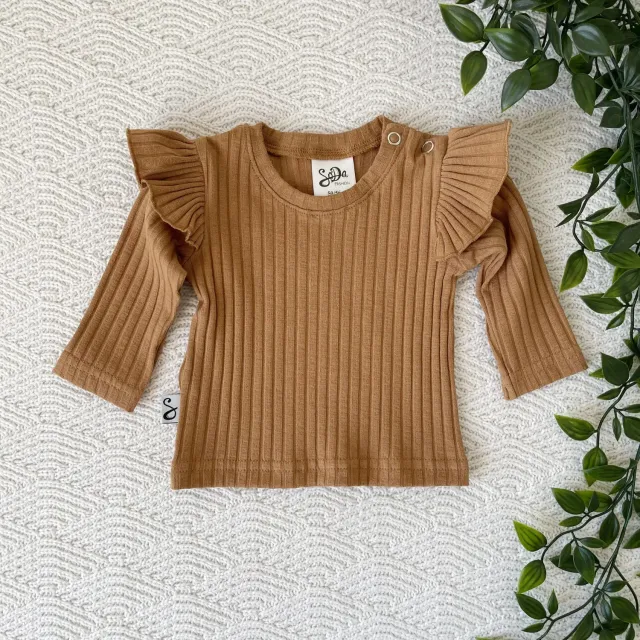 SODA FASHION Ruffle shirt Brede Rib Camel zacht