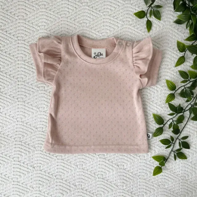 SODA FASHION Ruffle Shirt Pointelle Nude Roze