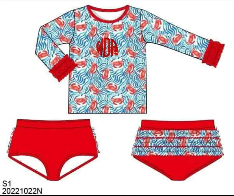 Busy Bee Smocks Crab Swim zwemset 2-delig meisje 3T WDA lange mouw